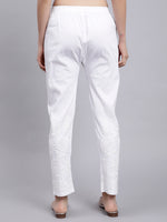 Load image into Gallery viewer, Seva Chikan Hand Embroidered Lucknowi Chikankari White Lycra Trouser Pant for Women SCL11028