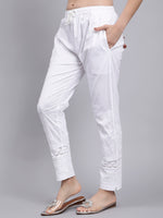 Load image into Gallery viewer, Seva Chikan Hand Embroidered Lucknowi Chikankari White Lycra Trouser Palazzo Pant for Women SCL11029