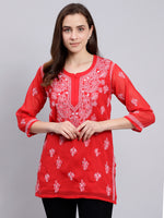 Load image into Gallery viewer, Seva Chikan Hand Embroidered Georgette Lucknowi Chikankari Top With Slip