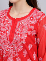 Load image into Gallery viewer, Seva Chikan Hand Embroidered Georgette Lucknowi Chikankari Top With Slip