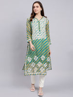 Load image into Gallery viewer, Seva Chikan Hand Embroidered Lucknowi Chikankari Green Kota Kurta and Cream Palazzo Set-SCL8031