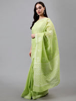 Load image into Gallery viewer, Seva Chikan Hand Embroidered Green Terivoil Cotton Lucknowi Chikankari Saree- SCL6054