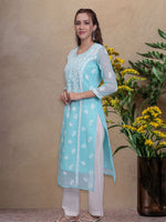 Load image into Gallery viewer, Seva Chikan Hand Embroidered Georgette Lucknowi Chikankari Kurta With Slip