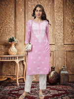 Load image into Gallery viewer, Seva Chikan Hand Embroidered Pink Rayon Lucknowi Chikankari Kurta SCL4709