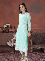 Load image into Gallery viewer, Seva Chikan Hand Embroidered Georgette Lucknowi Chikan Kurti With Slip
