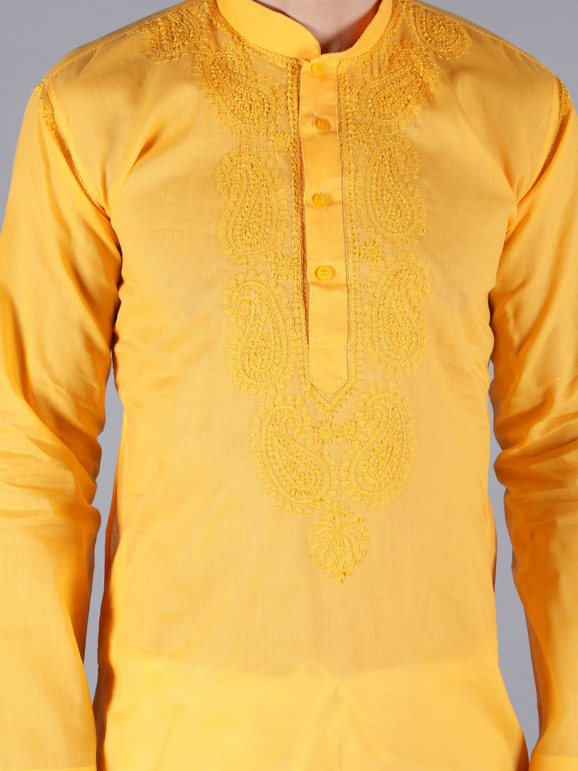 Seva Chikan Hand Embroidered  Lucknowi Chikan Mens Kurta