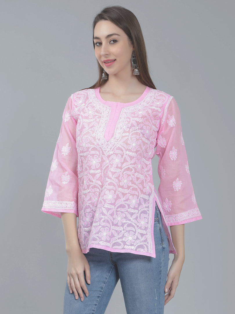 Seva Chikan Hand Embroidered Terivoil Cotton Lucknowi Chikan Top