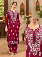Load image into Gallery viewer, Seva Chikan Hand Embroidered Rayon Lucknowi Chikankari Kurta Set