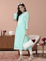 Load image into Gallery viewer, Seva Chikan Hand Embroidered Georgette Lucknowi Chikankari kurta with Slip