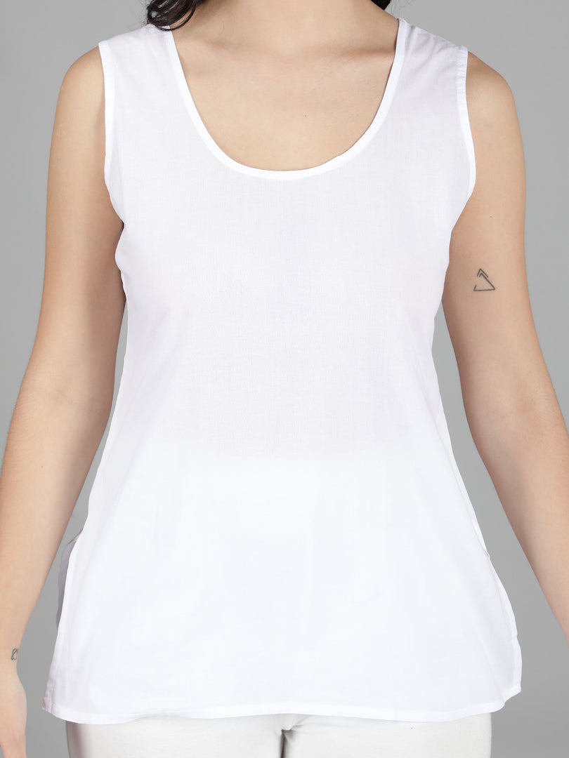 Seva Chikan White Cotton Short Slip- SCL5000