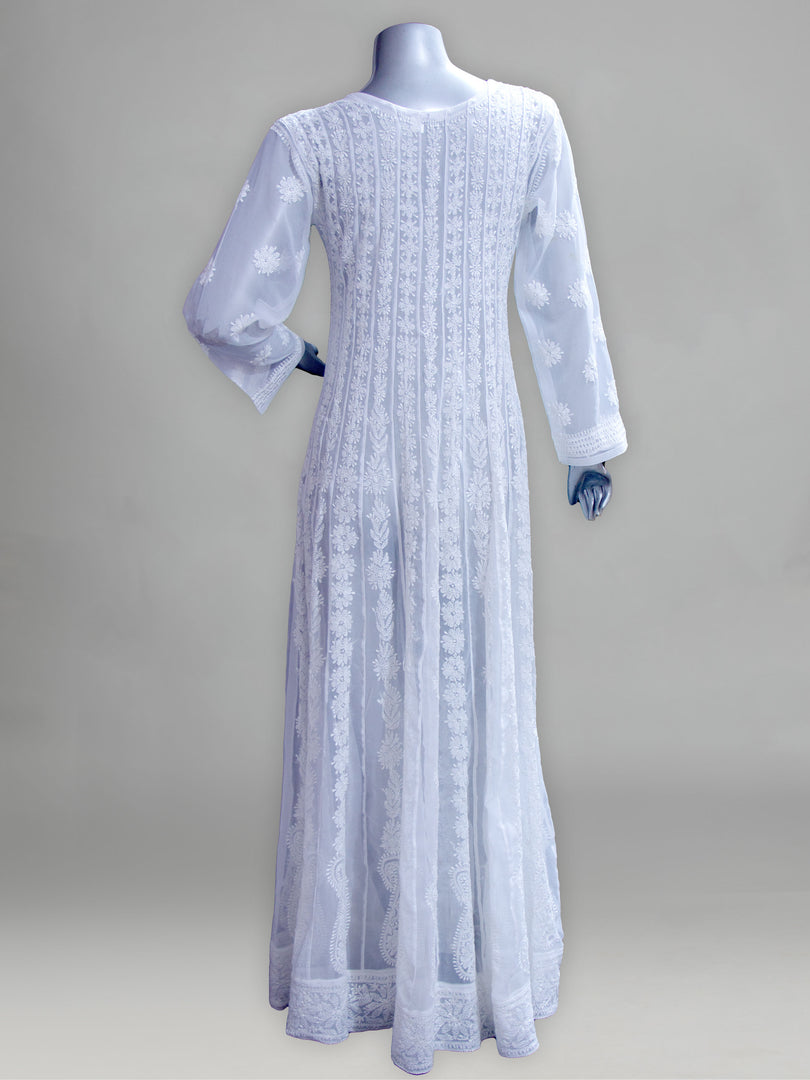 Seva Chikan Hand Embroidered White Georgette Lucknowi Chikankari Anarkali-SCL0875