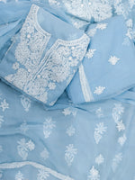 Load image into Gallery viewer, Seva Chikan Hand Embroidered Berry Blue Georgette Lucknowi Chikankari Unstitched Suit Piece-SCL13130