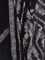 Load image into Gallery viewer, Seva Chikan Hand Embroidered Black Georgette Lucknowi Saree-SCL1762