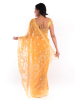 Load image into Gallery viewer, Seva Chikan Hand Embroidered Mustard Georgette Lucknowi Saree-SCL1170