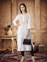 Load image into Gallery viewer, Seva Chikan Hand Embroidered White Cotton Lucknowi Chikankari Kurta