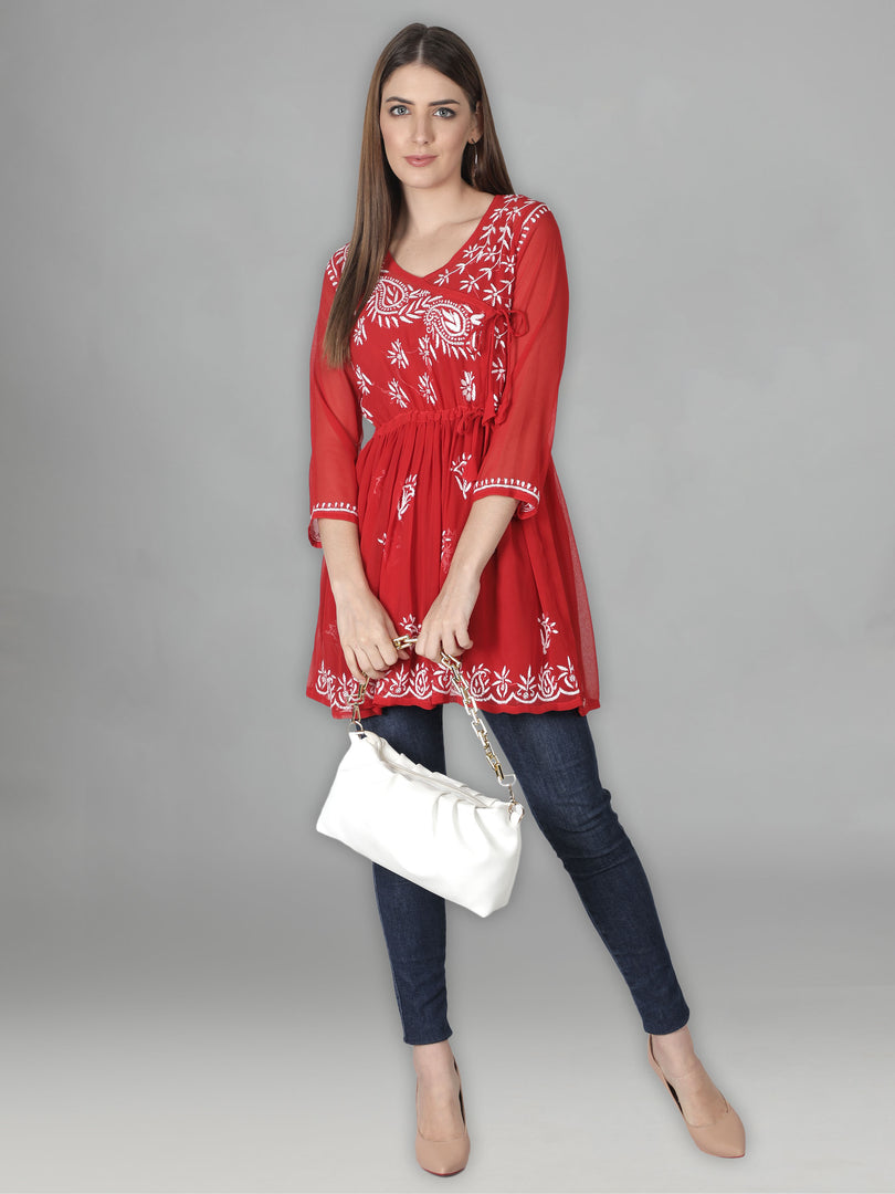 Seva Chikan Hand Embroidered Georgette Lucknowi Chikan Top