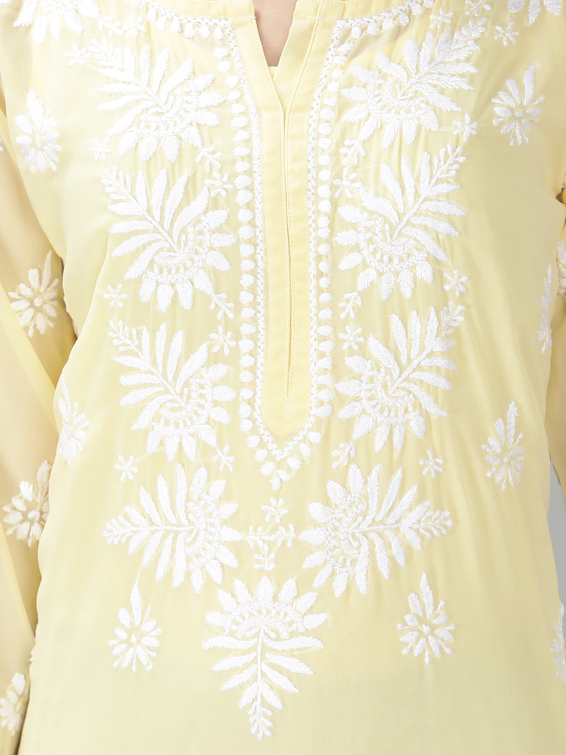 Seva Chikan Hand Embroidered Georgette Lucknowi Chikan Kurti With Slip