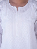 Load image into Gallery viewer, Seva Chikan Hand Embroidered White Cotton Lucknowi Chikan Kurti SCL1314