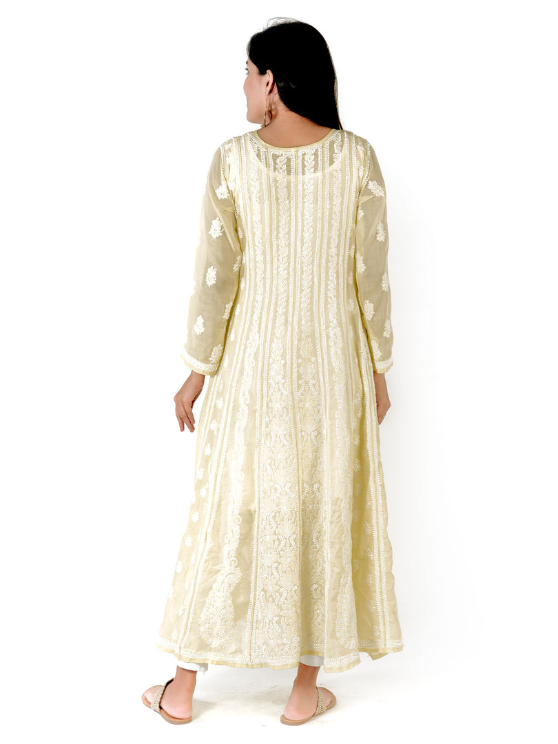 Seva Chikan Hand Embroidered Light Green Cotton Lucknowi Chikankari Anarkali-SCL1324