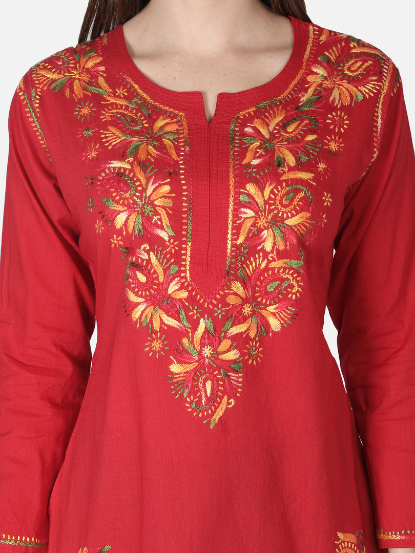 Seva Chikan Hand Embroidered Cotton Lucknowi Chikan Short Top