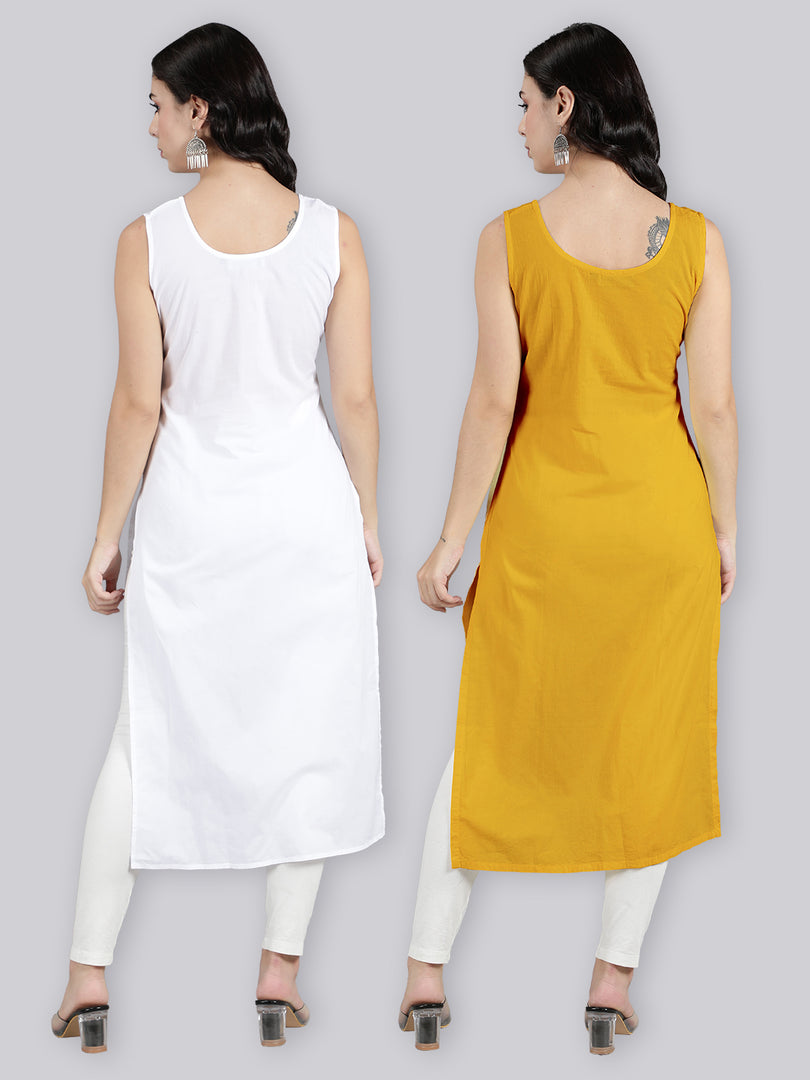 Seva Chikan Cotton Long Slips Combo of White (Pack of 2)