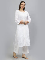 Load image into Gallery viewer, Seva Chikan Hand Embroidered White Rayon Cotton Lucknawi Chikankari Palazzo-SCL11000