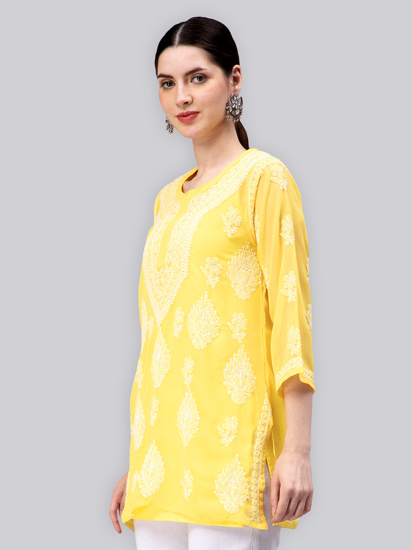 Seva Chikan Hand Embroidered Georgette Lucknowi Chikankari Top With Slip
