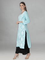 Load image into Gallery viewer, Seva Chikan Hand Embroidered Red Cotton Chikankari Angarkha Style Kurta