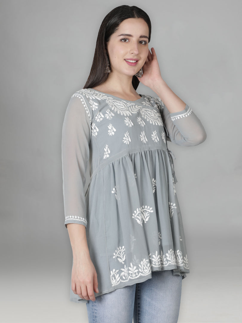 Seva Chikan Hand Embroidered Georgette Lucknowi Chikan Top