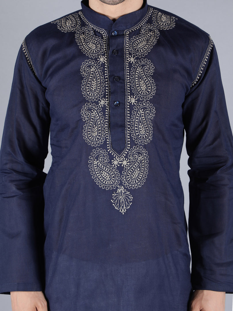 Seva Chikan Hand Embroidered  Lucknowi Chikan Mens Kurta