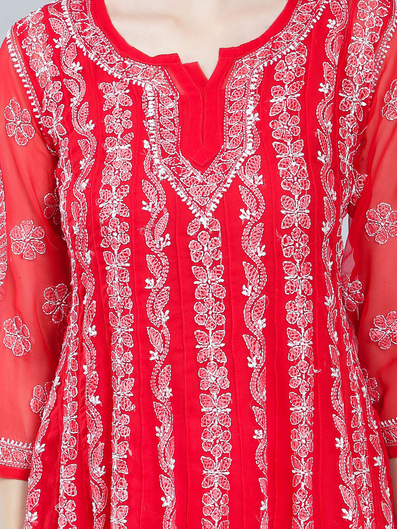 Seva Chikan Hand Embroidered Georgette Lucknowi Chikankari Anarkali