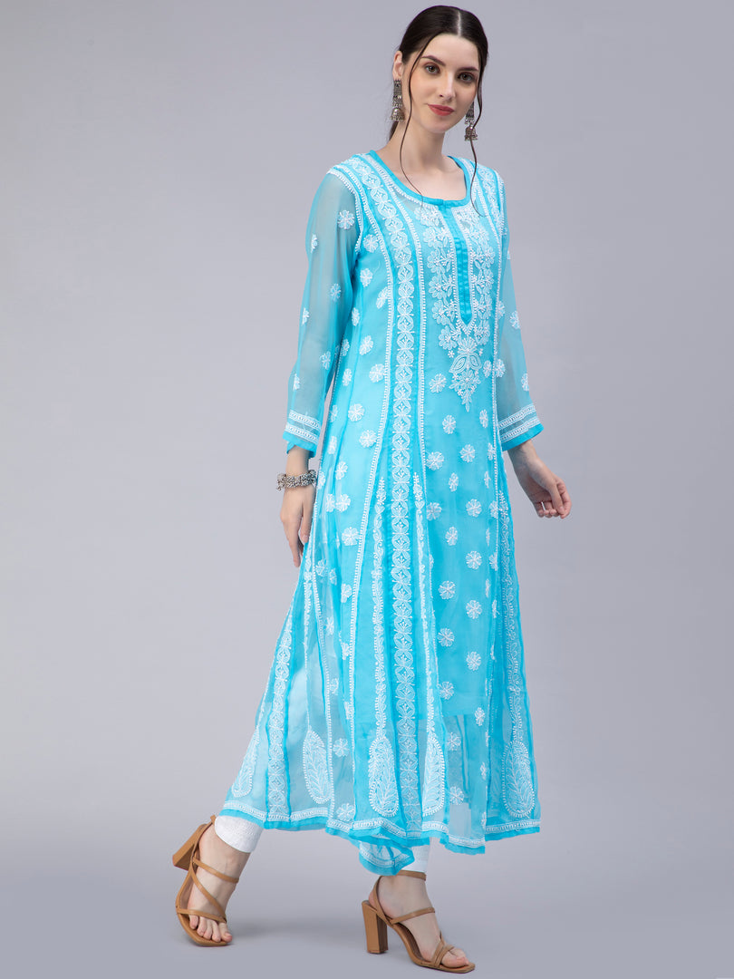 Seva Chikan Hand Embroidered Georgette Lucknowi Chikankari Anarkali Kurta