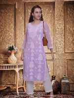Load image into Gallery viewer, Seva Chikan Hand Embroidered Georgette Lucknowi Chikankari Kurta With Slip