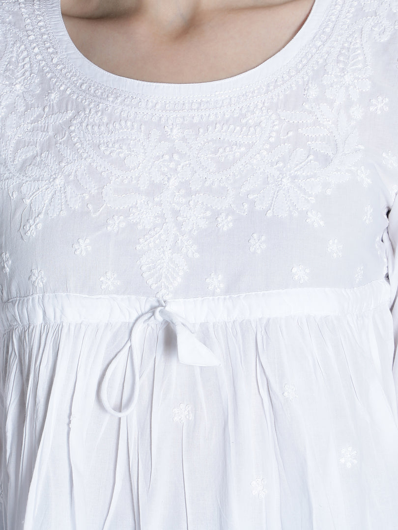 Seva Chikan Hand Embroidered Cotton Lucknowi Chikan Short Top