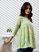 Load image into Gallery viewer, Seva Chikan Hand Embroidered Terivoil Cotton Lucknowi Chikan Top