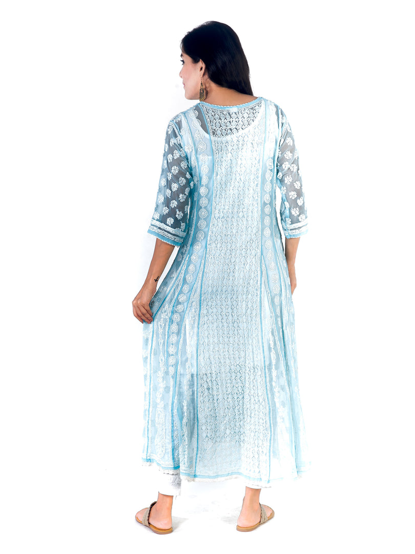 Seva Chikan Hand Embroidered Sky Blue Georgette Lucknowi Chikankari Anarkali-SCL1327