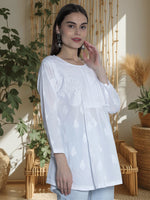 Load image into Gallery viewer, Seva Chikan Hand Embroidered Cotton Lucknowi Chikan Short Top