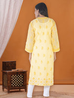 Load image into Gallery viewer, Seva Chikan Hand Embroidered Yellow Cotton Lucknowi Chikan Kurti SCL1219