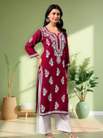 Load image into Gallery viewer, Seva Chikan Hand Embroidered Lucknowi Chikankari Purple Rayon Kurta SCL4508