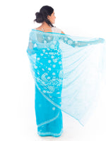 Load image into Gallery viewer, Seva Chikan Hand Embroidered Blue Georgette Lucknowi Saree-SCL1168