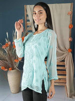 Load image into Gallery viewer, Seva Chikan Hand Embroidered Georgette Lucknowi Chikan Top With Slip