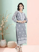 Load image into Gallery viewer, Seva Chikan Hand Embroidered Georgette Lucknowi Chikan Kurti With Slip