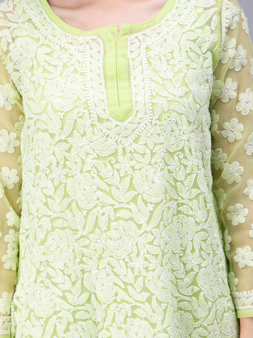 Seva Chikan Hand Embroidered Georgette Lucknowi Chikan Top With Slip