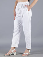 Load image into Gallery viewer, Seva Chikan Hand Embroidered White Lycra Lucknawi Chikankari Pant-SCL11015
