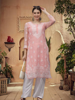 Load image into Gallery viewer, Seva Chikan Hand Embroidered Georgette Lucknowi Chikankari Kurta With Inner