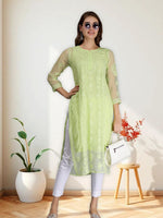 Load image into Gallery viewer, Seva Chikan Hand Embroidered Georgette Lucknowi Chikankari Kurta With Slip