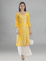 Load image into Gallery viewer, Seva Chikan Hand Embroidered Red Cotton Chikankari Angarkha Style Kurta