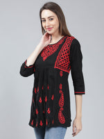 Load image into Gallery viewer, Seva Chikan Hand Embroidered Black Cotton Lucknowi Chikankari Top