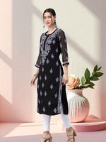 Load image into Gallery viewer, Seva Chikan Hand Embroidered Georgette Chikankari Kurta With Matching Slip