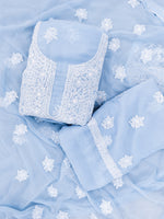 Load image into Gallery viewer, Seva Chikan Hand Embroidered Berry Blue Georgette Lucknowi Chikankari Unstitched Suit Piece-SCL13131